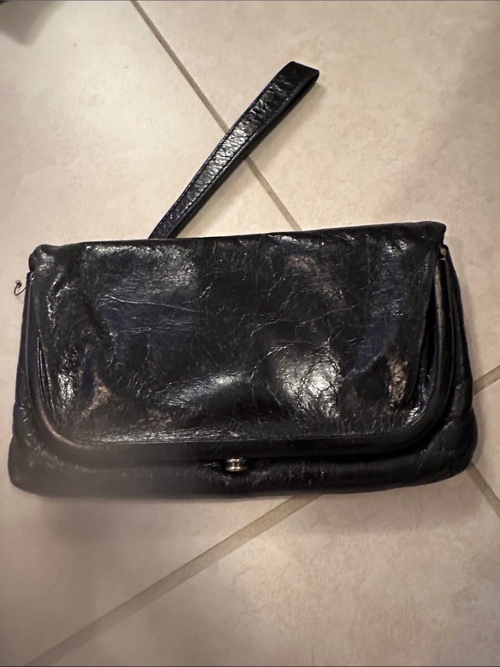 HOBO Black Leather Wristlet Clutch with Front Flap.  Softest leather
